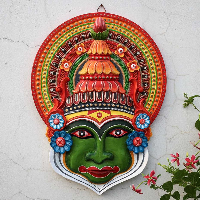 Wooden Handpainted Kathakali Mask - 15"
