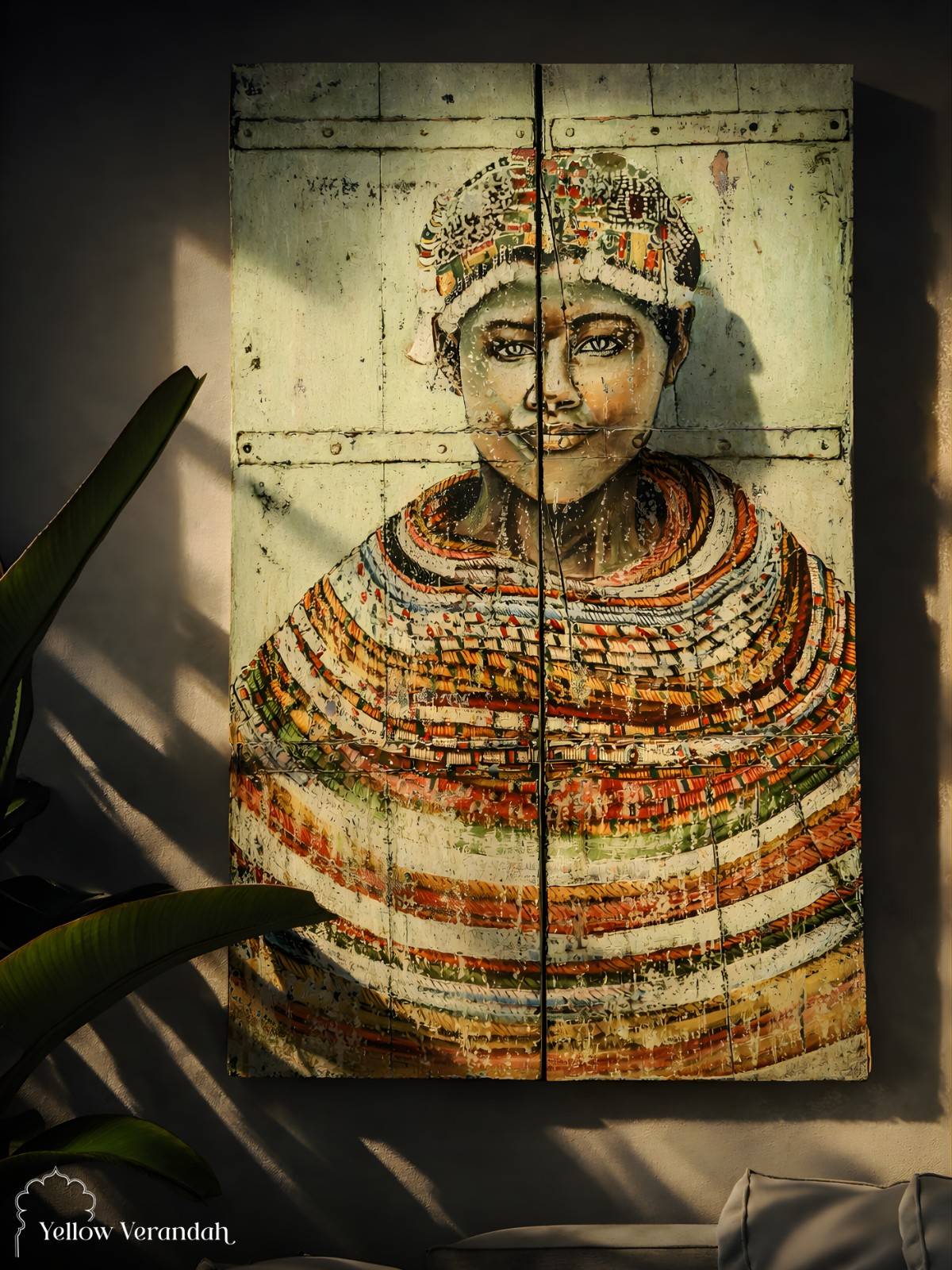 African Tribal Handpainted Wooden Wall Panel