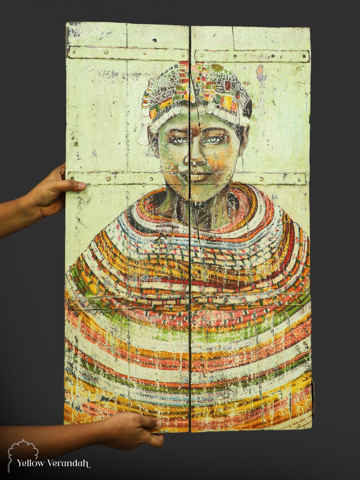African Tribal Handpainted Wooden Wall Panel