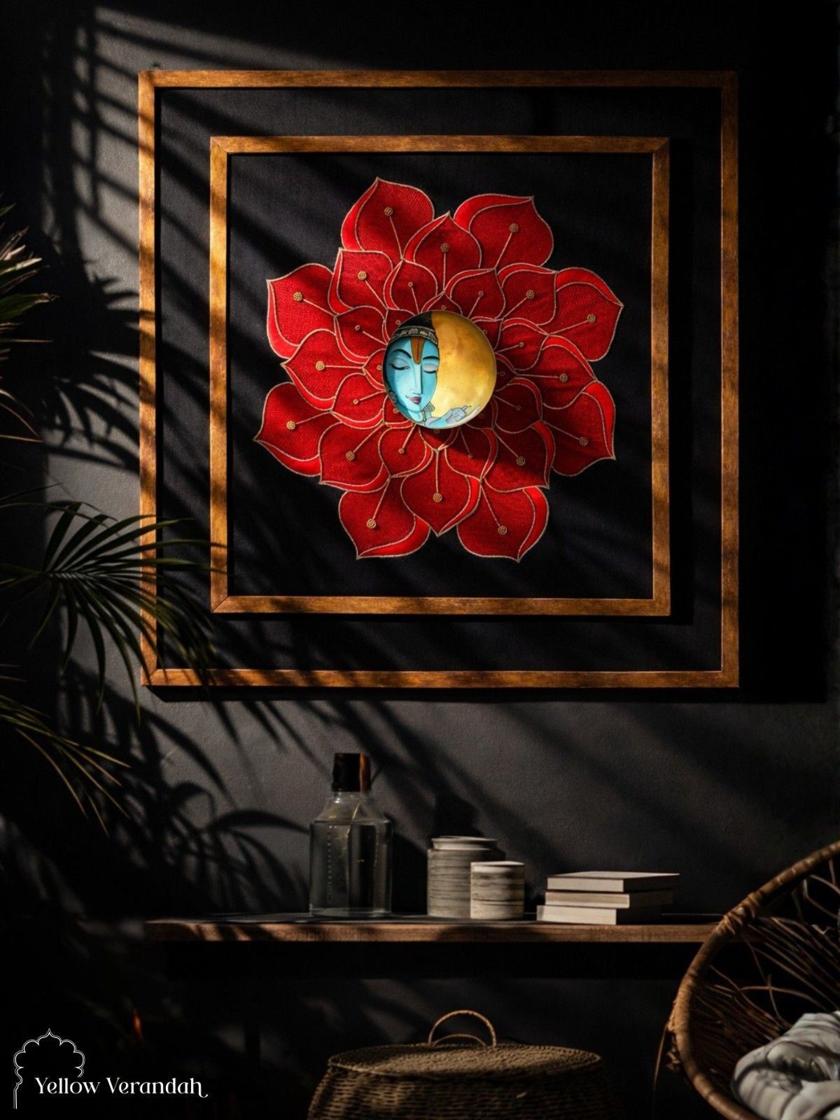 Vishnu in Lotus Bloom Embroidered Wall Frame