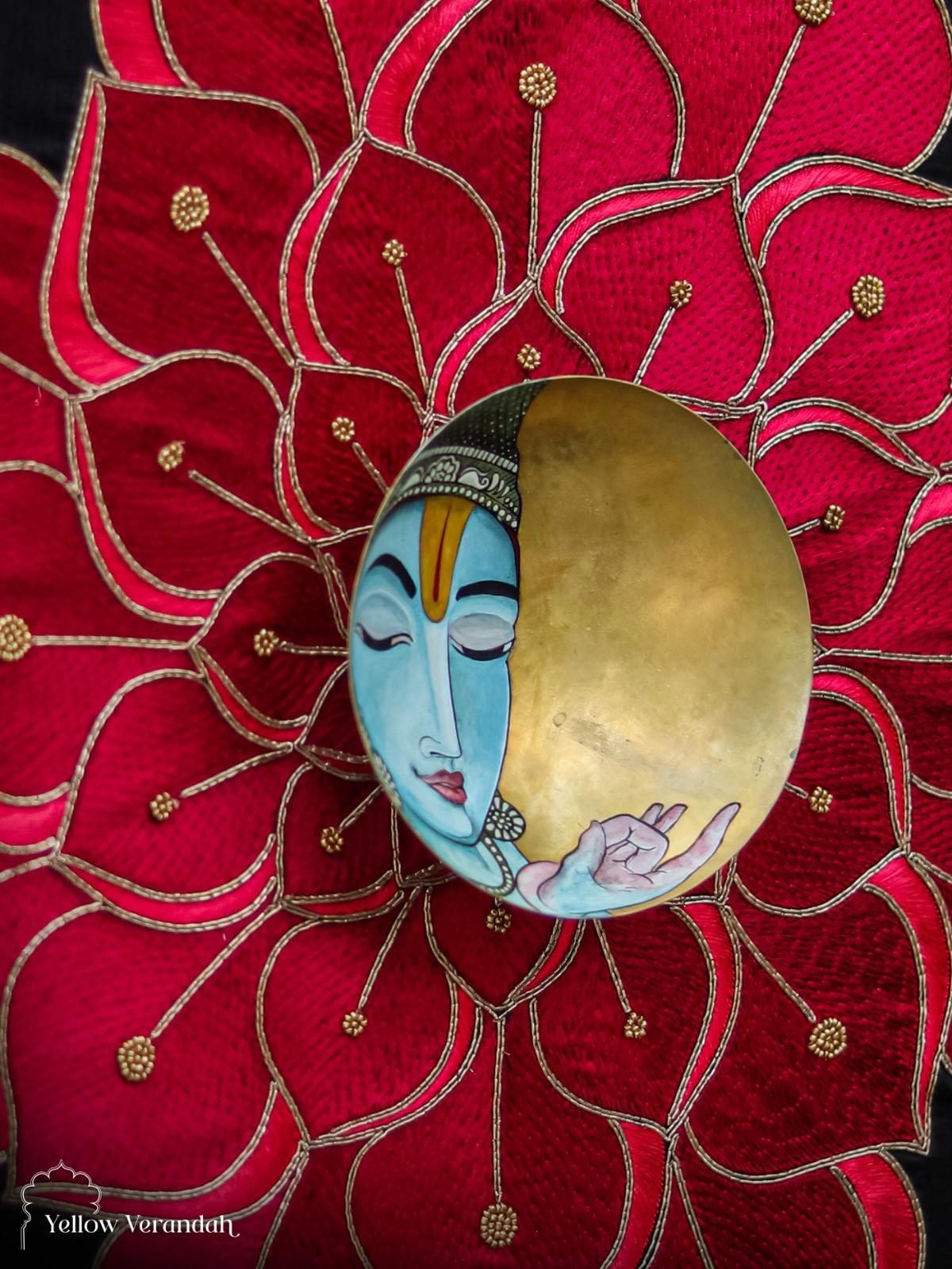 Vishnu in Lotus Bloom Embroidered Wall Frame