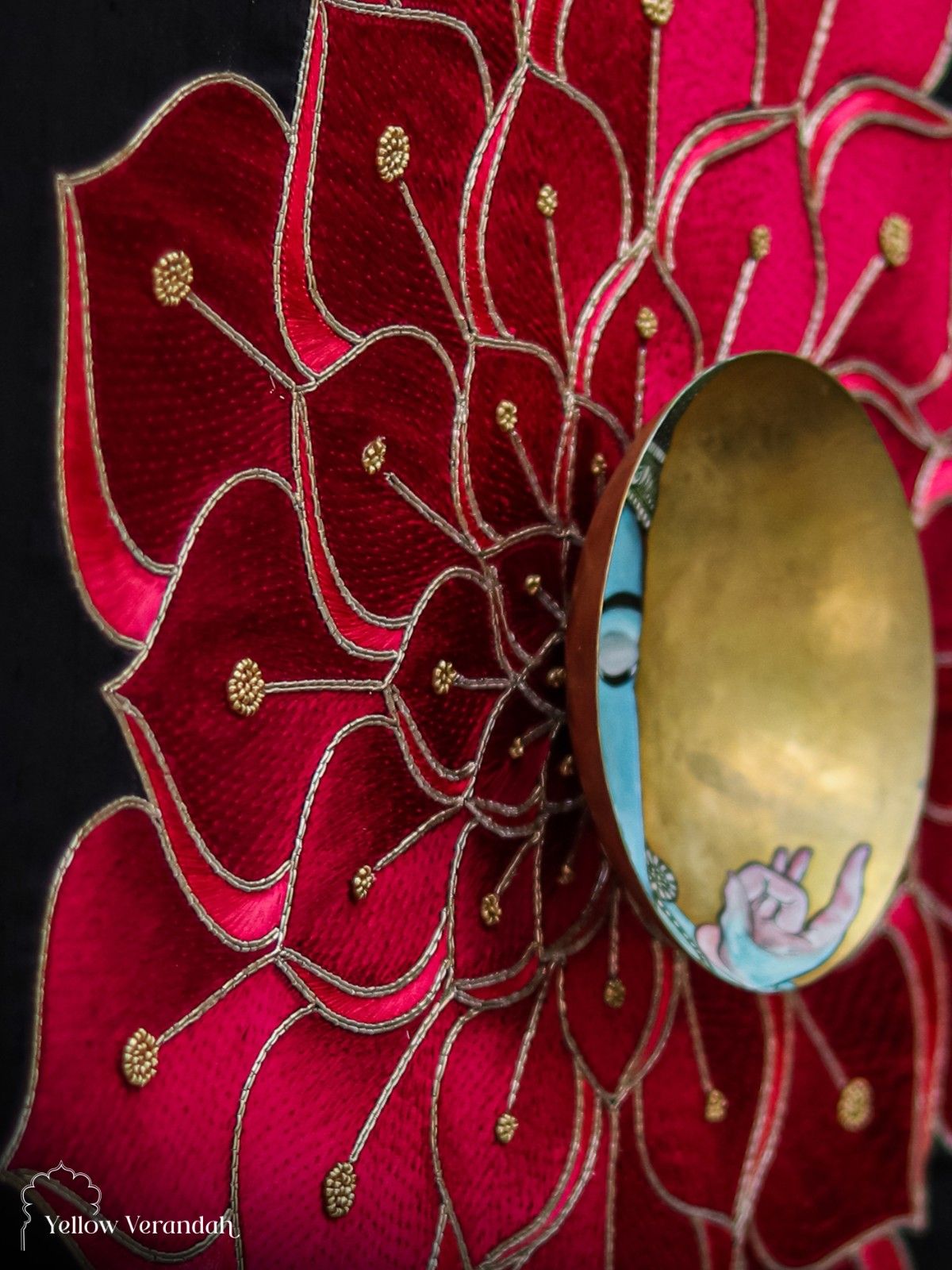 Vishnu in Lotus Bloom Embroidered Wall Frame