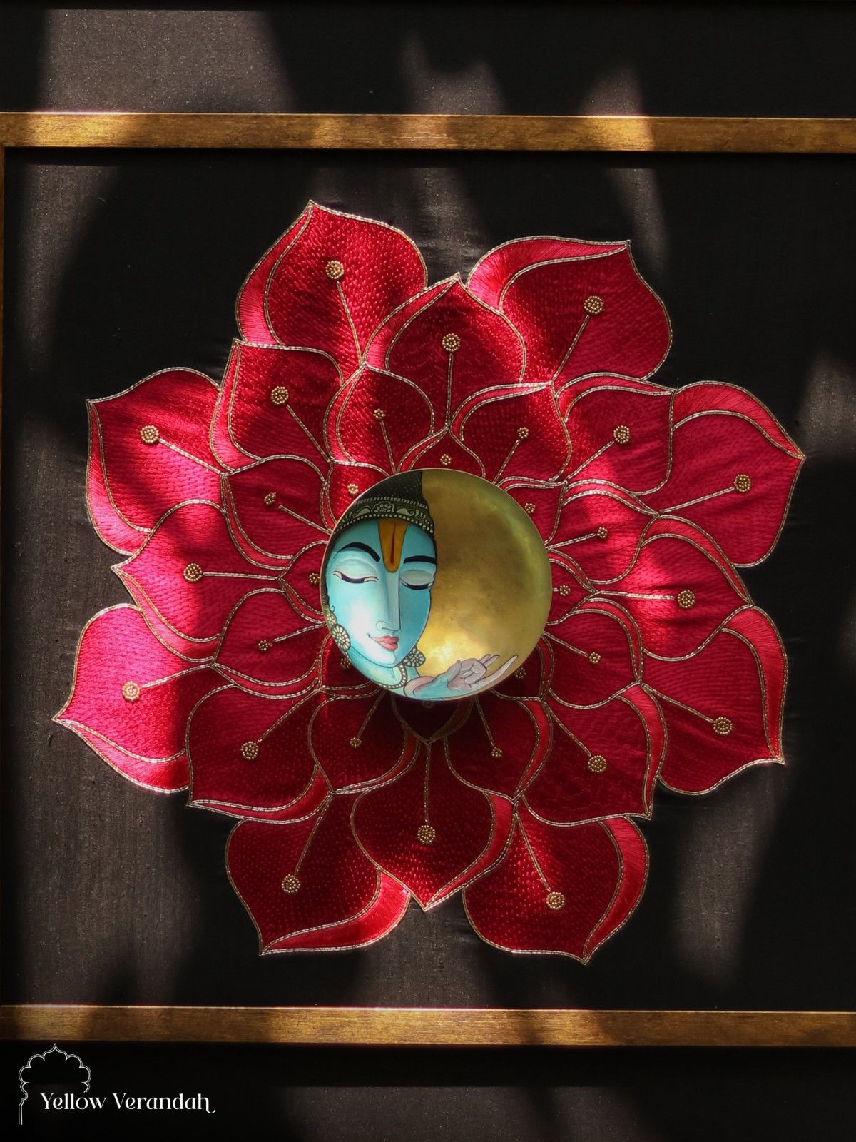Vishnu in Lotus Bloom Embroidered Wall Frame