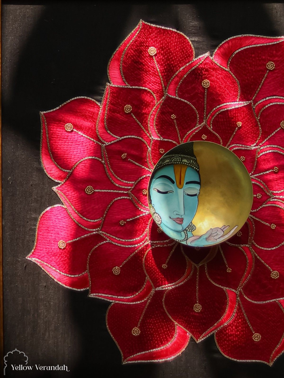 Vishnu in Lotus Bloom Embroidered Wall Frame