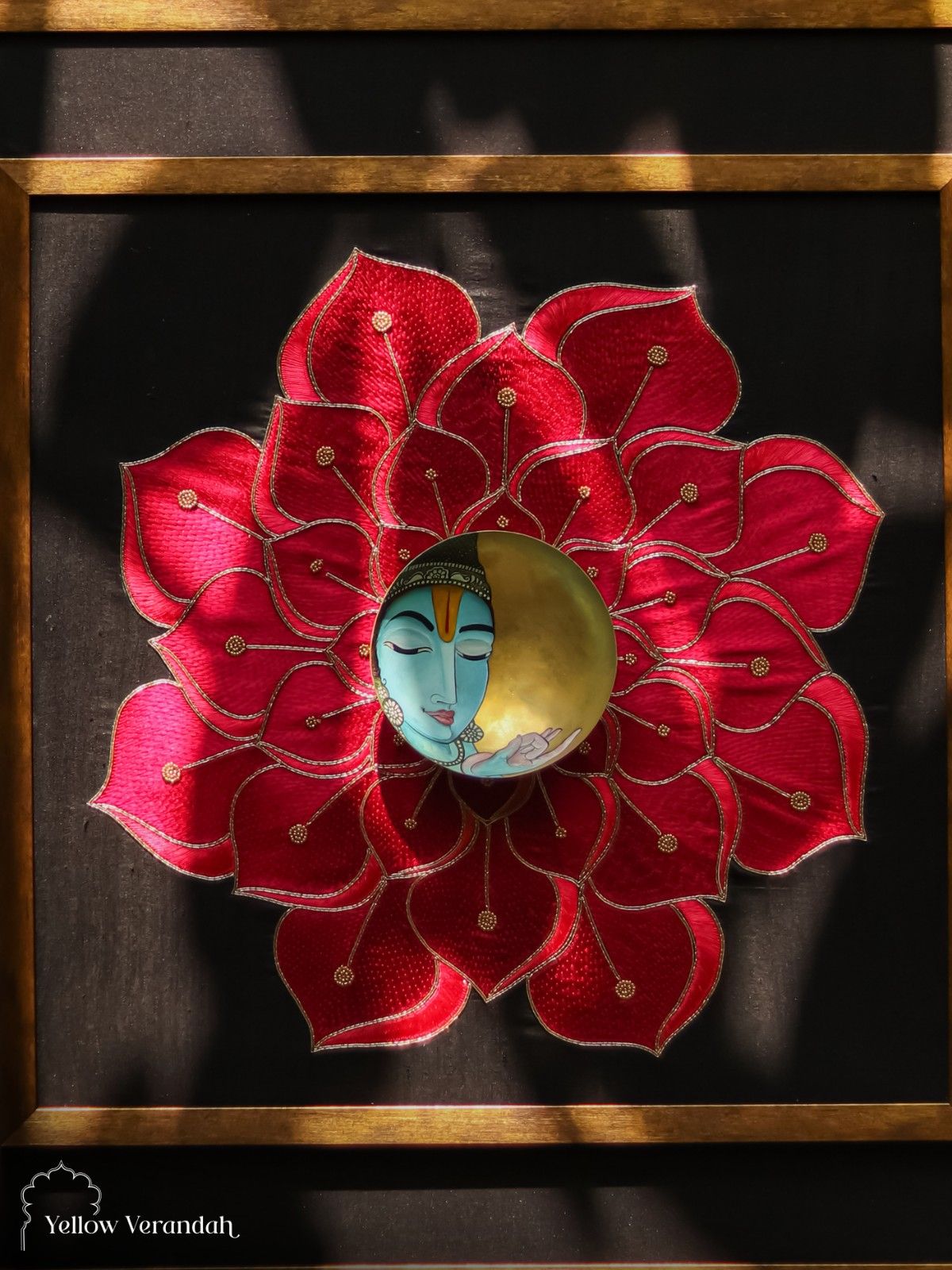 Vishnu in Lotus Bloom Embroidered Wall Frame