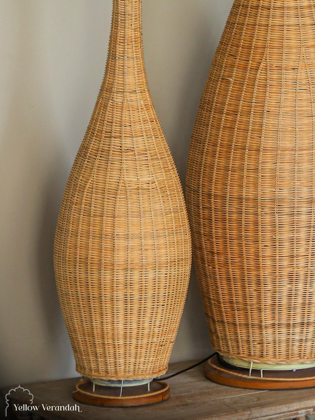 Indonesian Cane Tenpin Floor Lamps - Set of 2