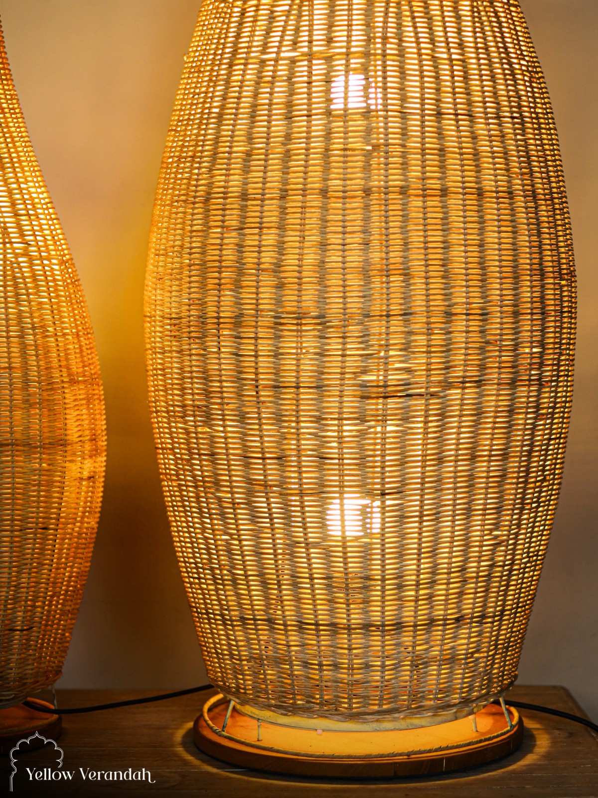 Indonesian Cane Tenpin Floor Lamps - Set of 2