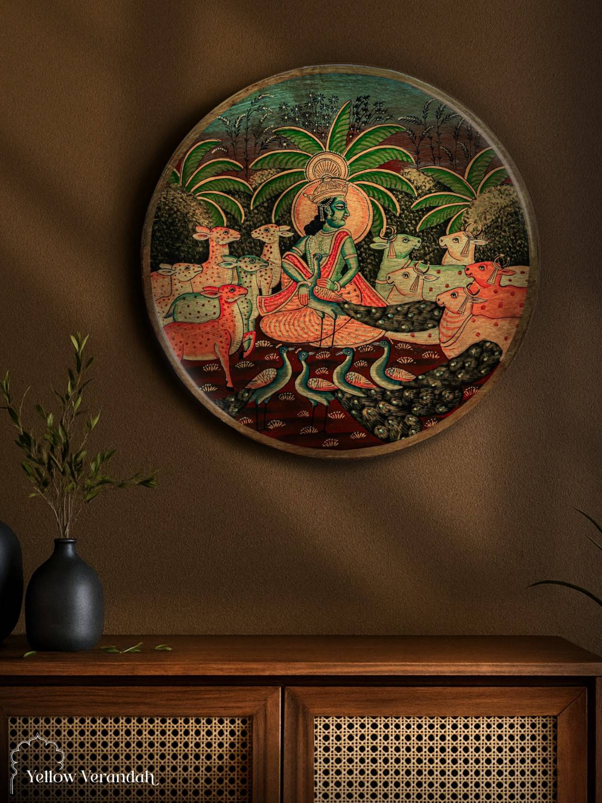 Pichwai Krishna Wall Plate - 16"