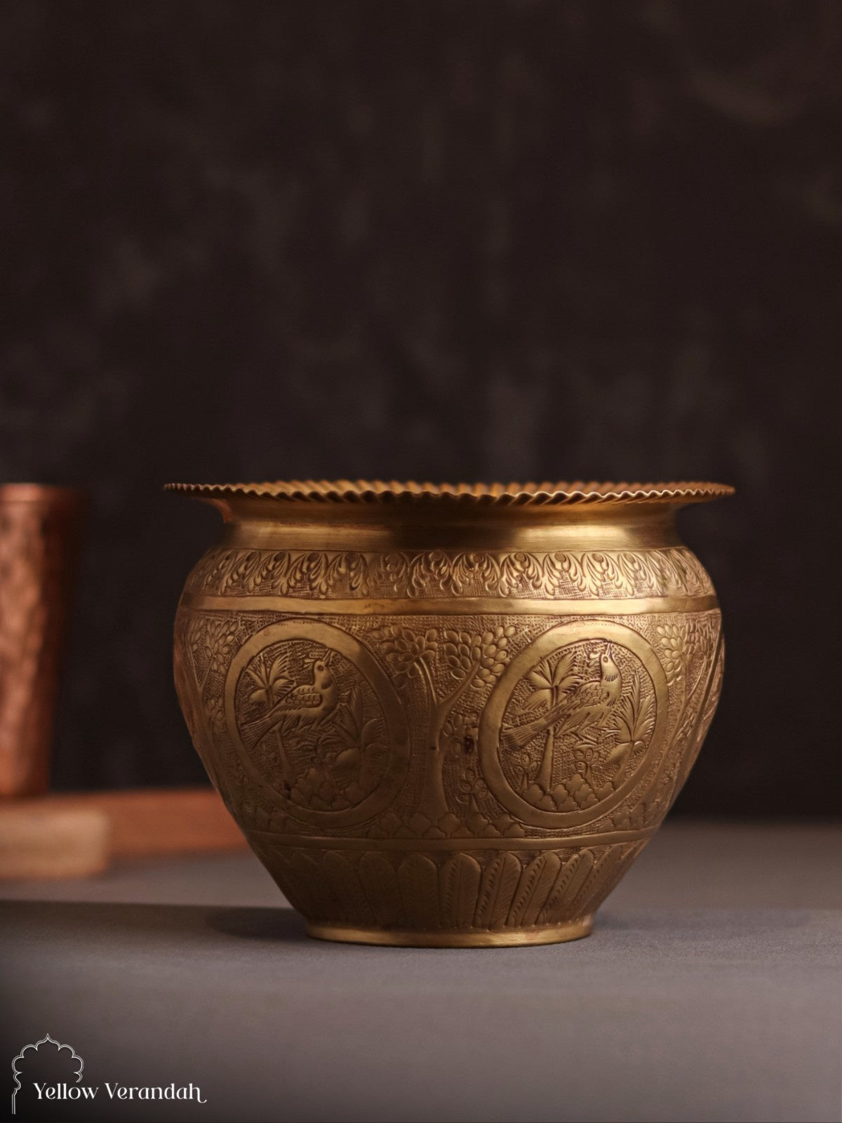 Vintage Brass Carving Planter