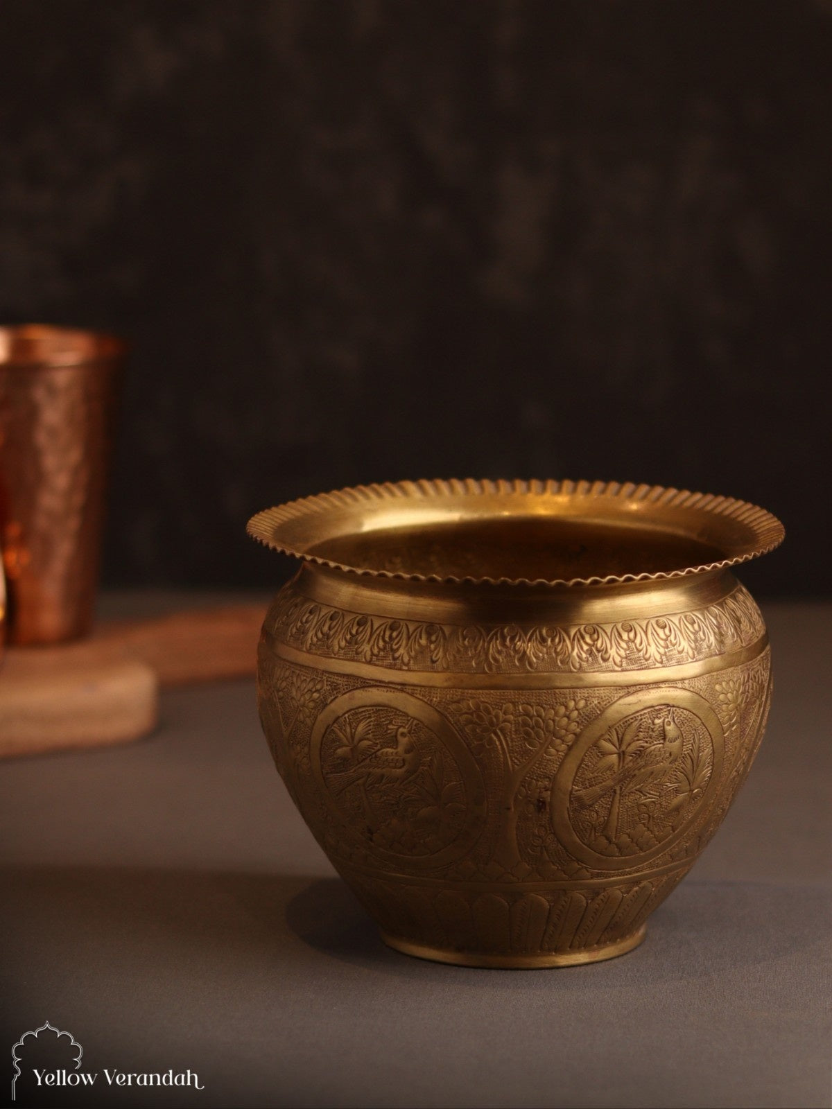 Vintage Brass Carving Planter