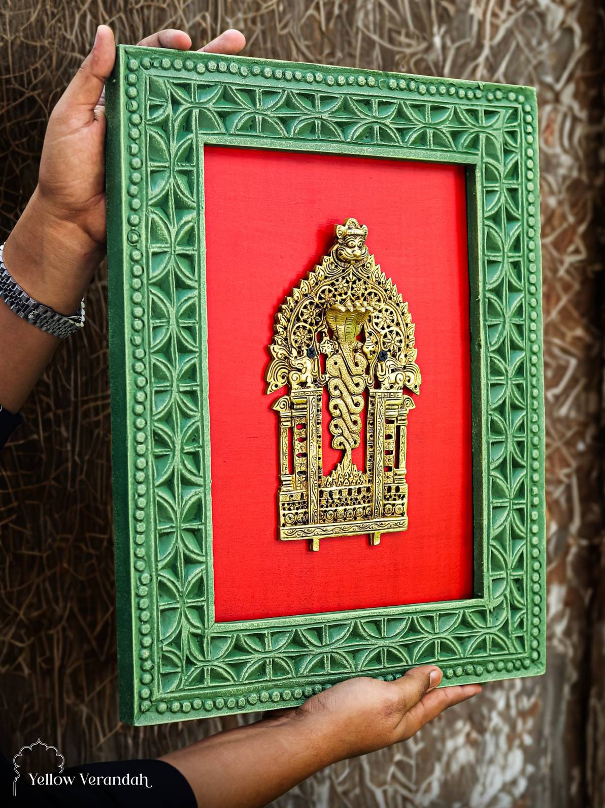 Brass Prabhavali On Wooden Wall Frame