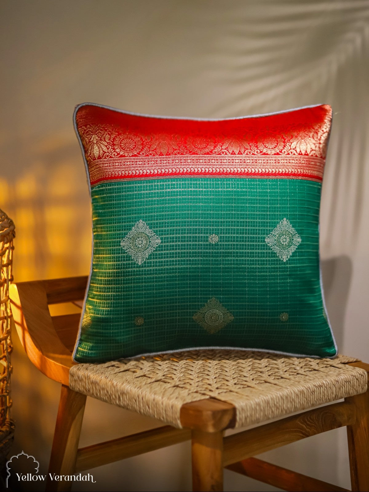 Kanchipuram Silk Cushion Cover - 16"x16"