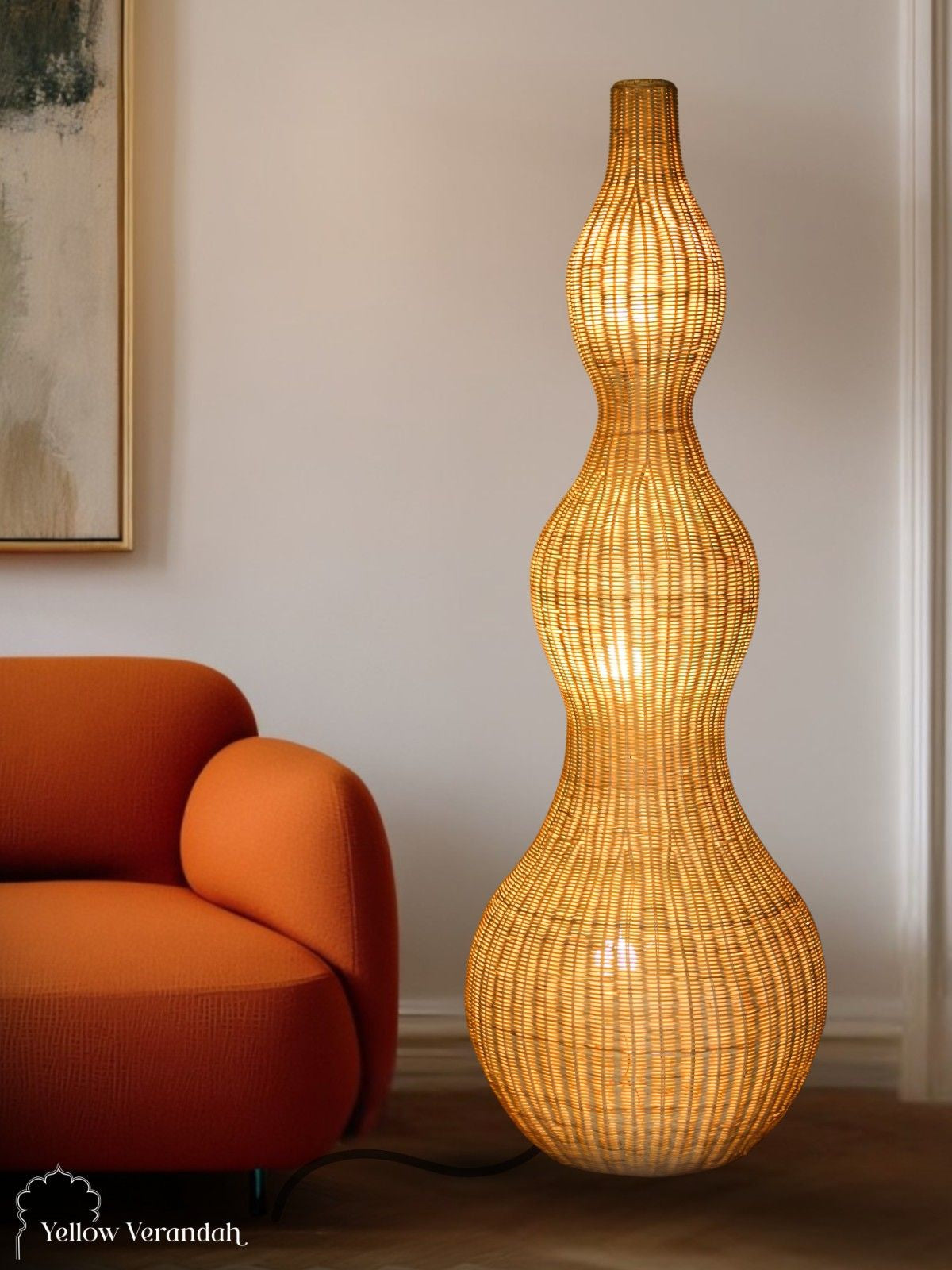 Indonesian Cane Gourd Floor Lamp