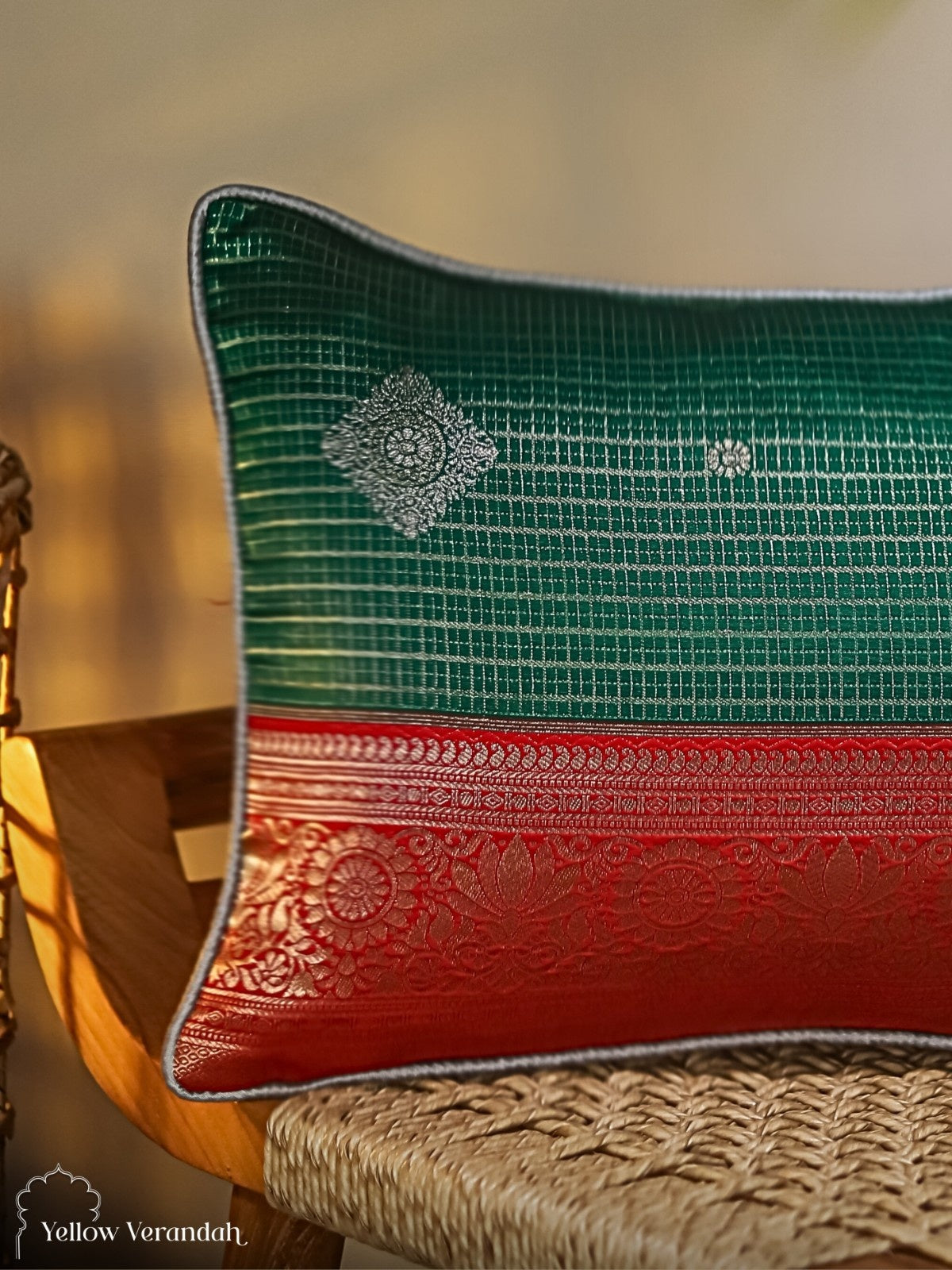 Kanchipuram Silk Cushion Cover - 18.5"x12.5"