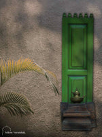 Antique Green Wooden Panel Shelf 