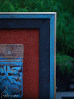 Antique Wooden Bracket on Blue Wall Frame 