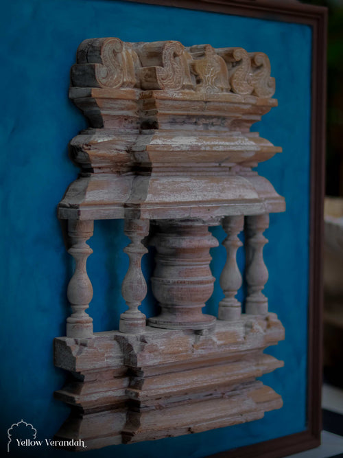  Antique Wooden Temple Structure on Wall Frame 