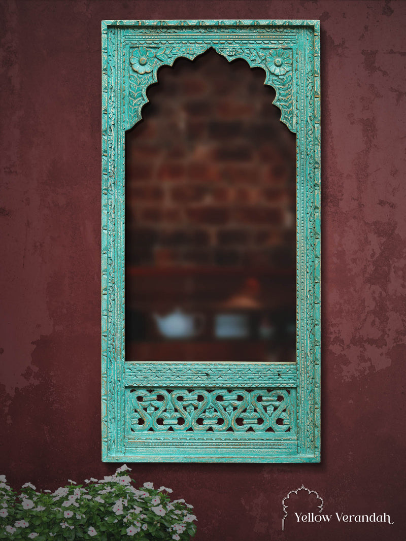 Blue Wooden Jharokha Mirror