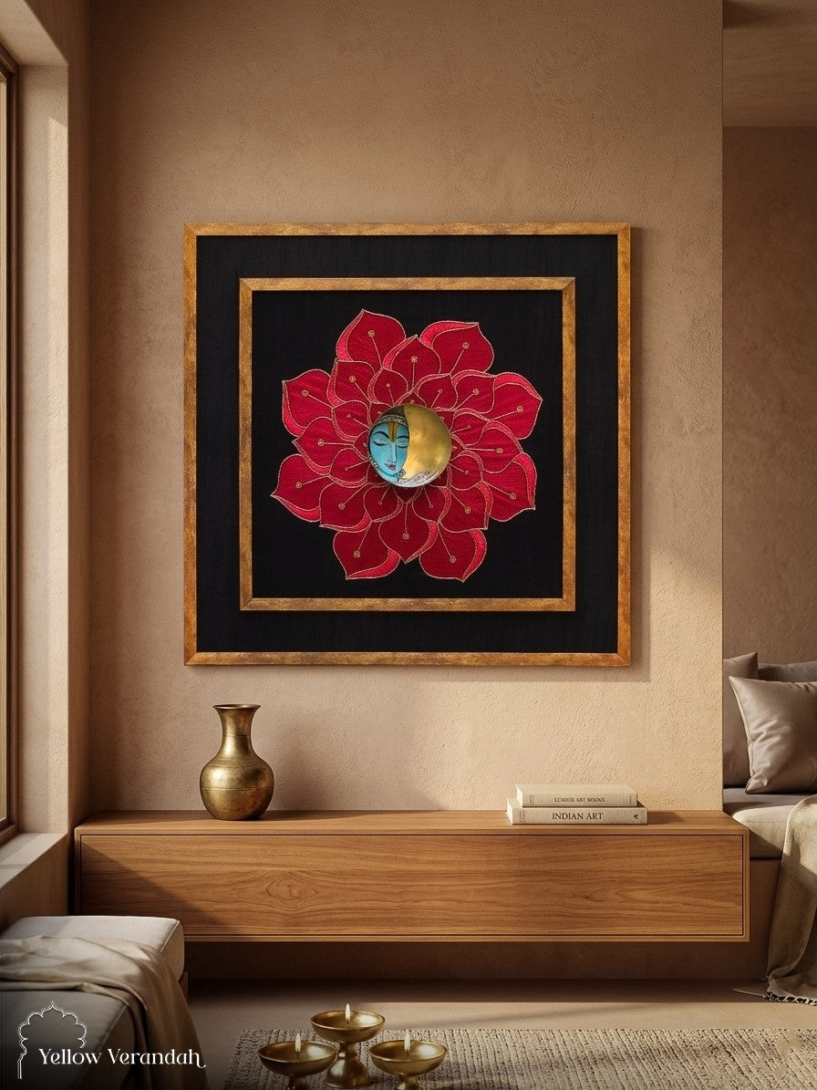 Vishnu in Lotus Bloom Embroidered Wall Frame