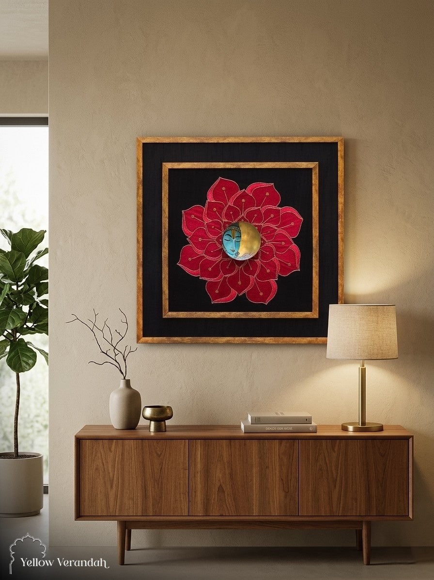 Vishnu in Lotus Bloom Embroidered Wall Frame