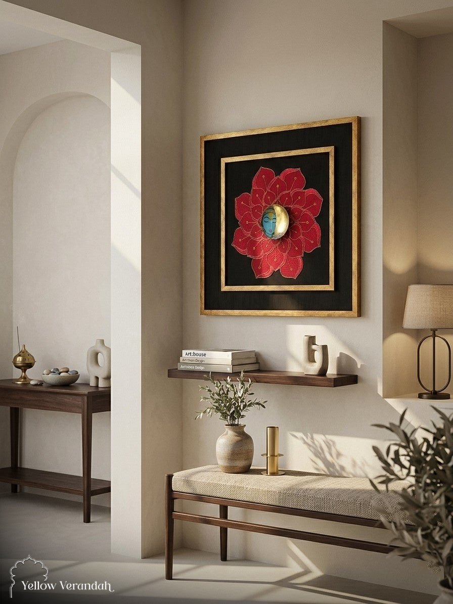 Vishnu in Lotus Bloom Embroidered Wall Frame