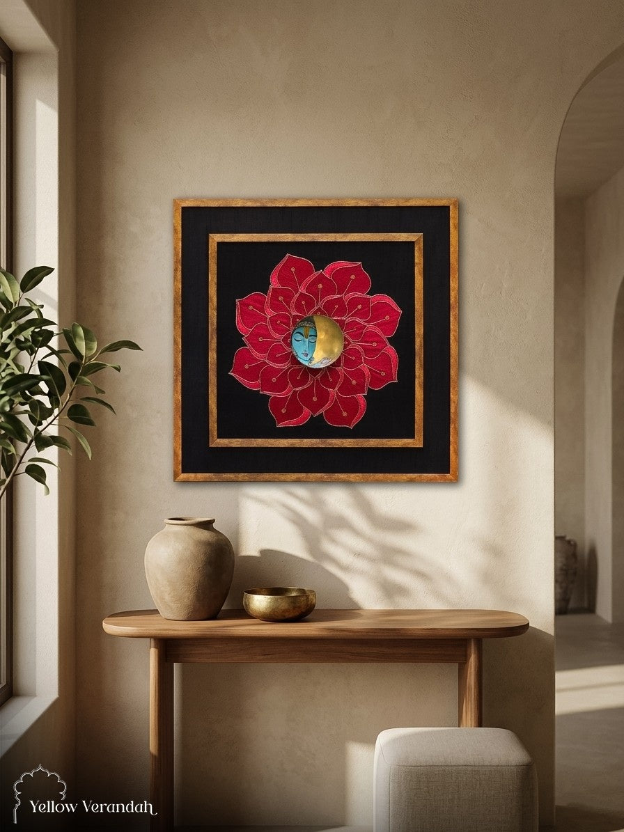 Vishnu in Lotus Bloom Embroidered Wall Frame