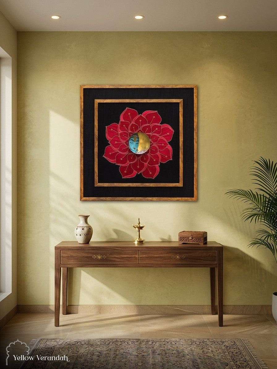 Vishnu in Lotus Bloom Embroidered Wall Frame