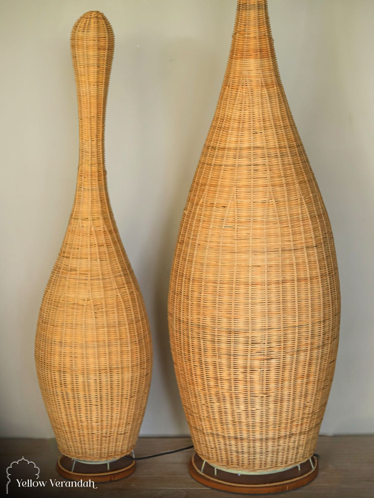 Indonesian Cane Tenpin Floor Lamps - Set of 2