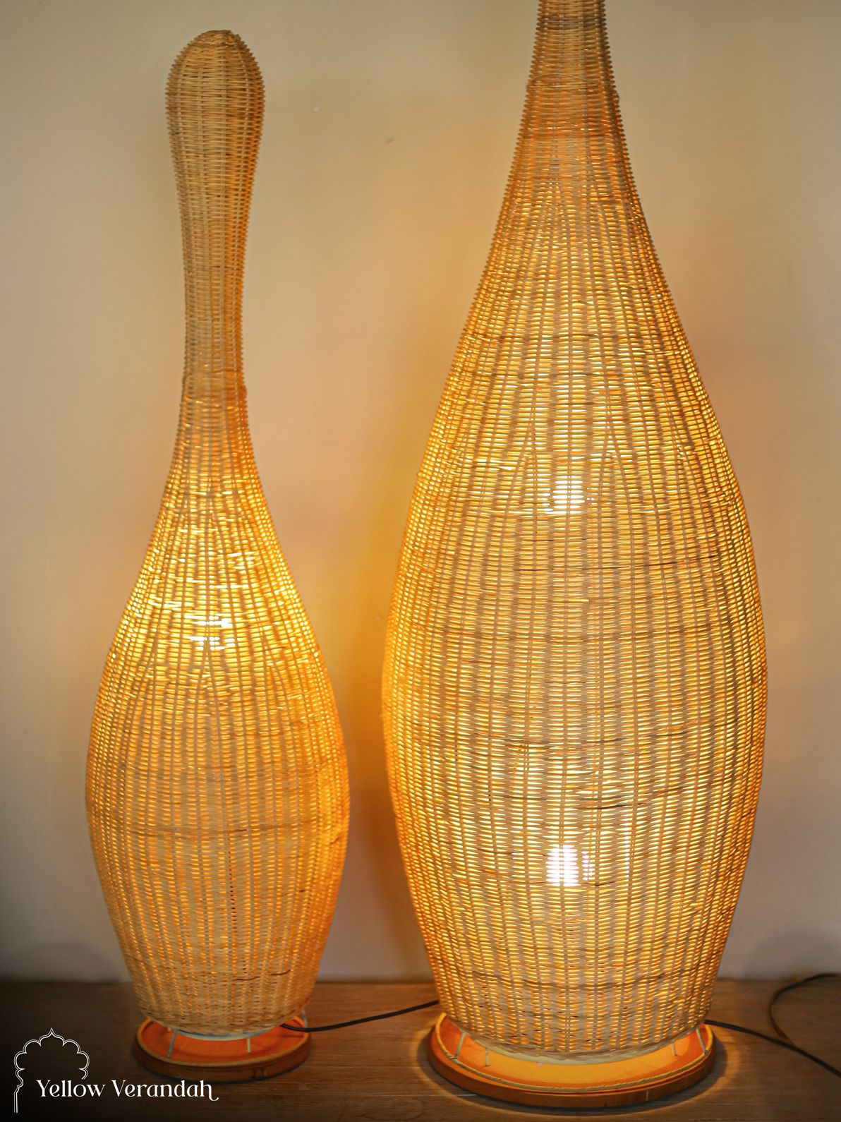 Indonesian Cane Tenpin Floor Lamps - Set of 2
