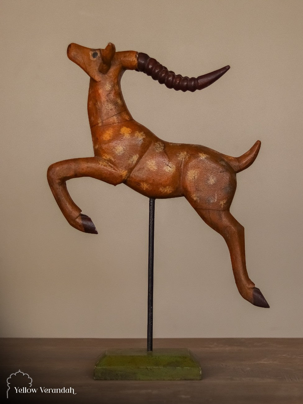 Wooden Deer on Stand Decor Sculpture
