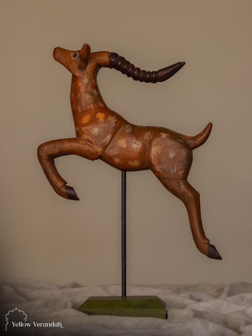 Wooden Deer on Stand Decor Sculpture