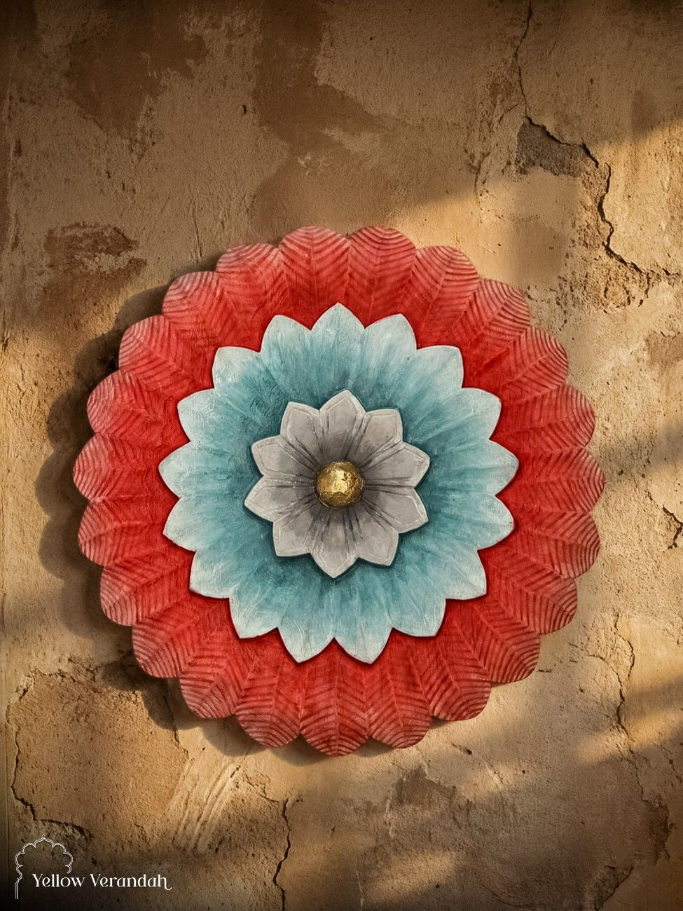 Hand Carved Wooden Floral Wall Plate - 14"