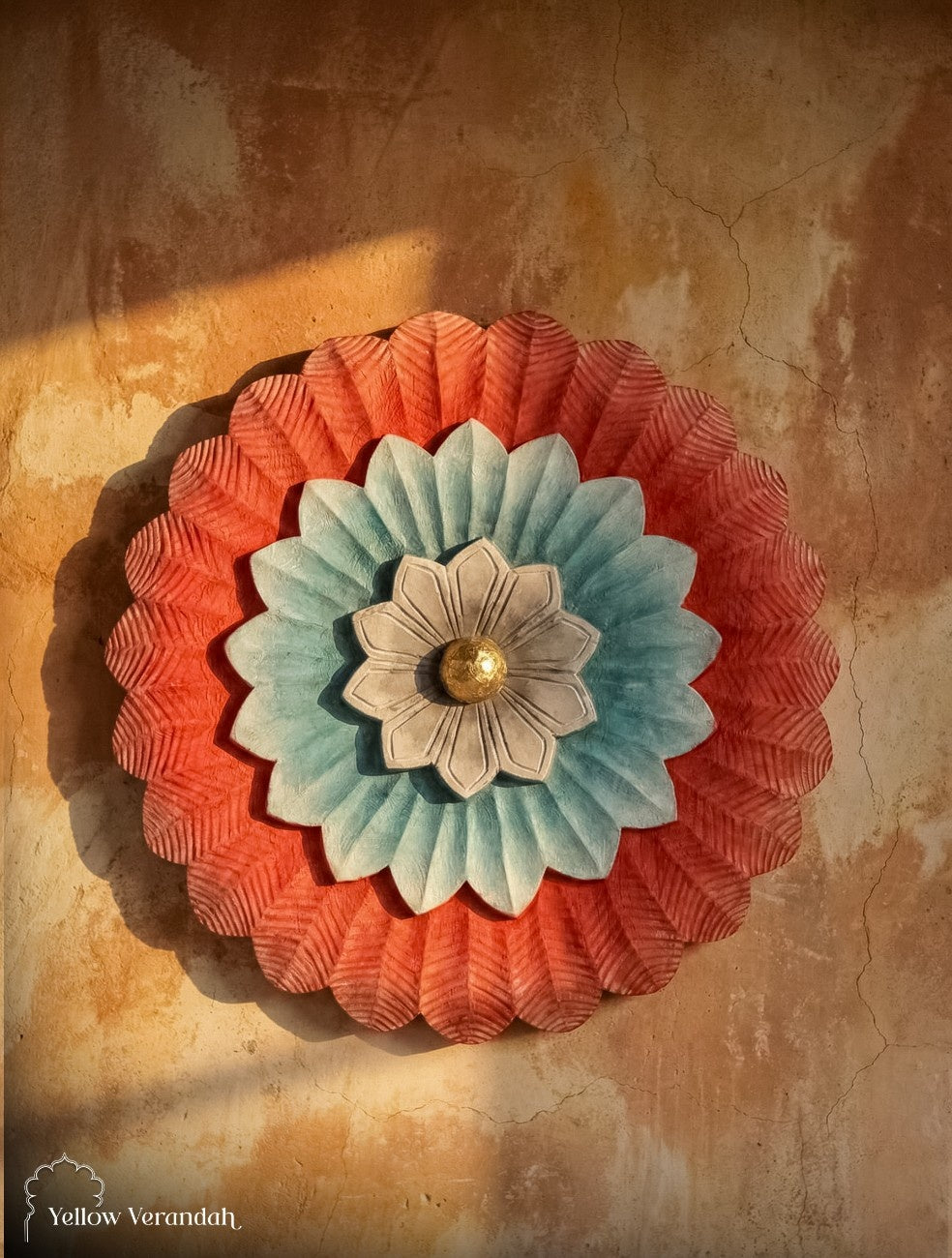 Hand Carved Wooden Floral Wall Plate - 14"