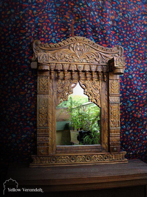 Wooden Jharokha Mirror - Natural Finish