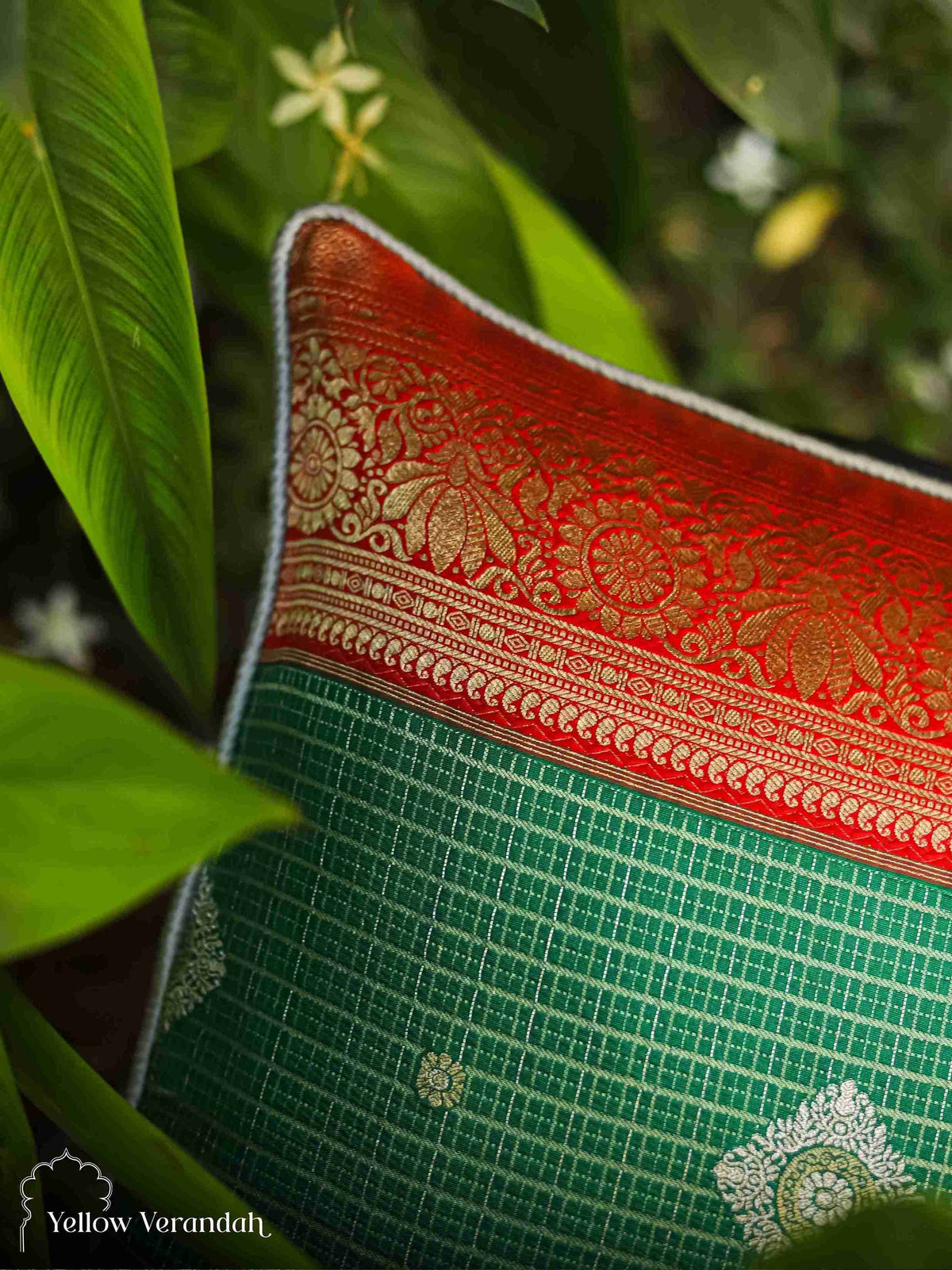 Green Silk Cushion Cover 