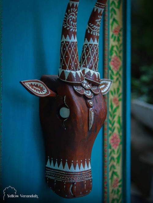 Handpainted Wall Frame with Brown Wooden Cow