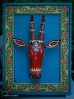 Handpainted Wall Frame with Wooden Cow Head