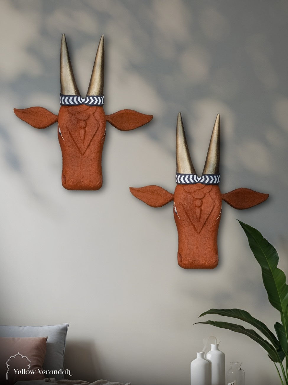 Wooden Cow Head Wall Decor - 15"