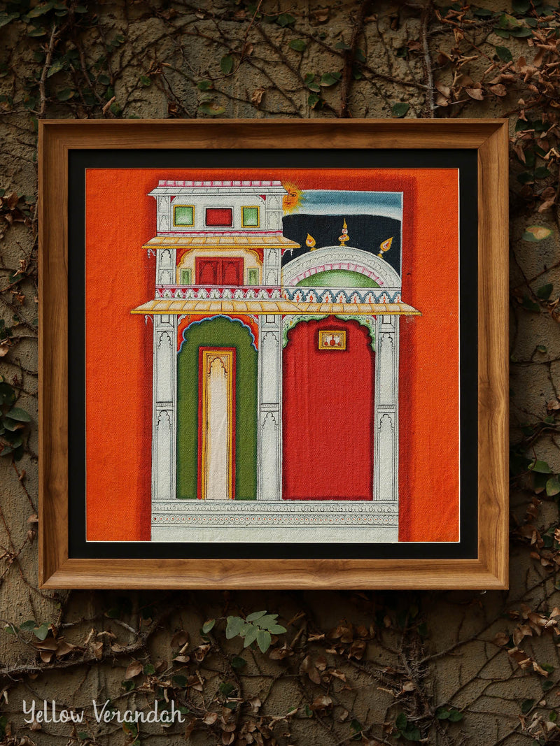 Original Courtyard Painting with Frame