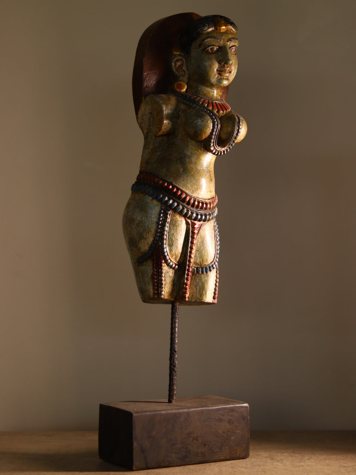 Antique Wooden Lady Sculpture on Stand