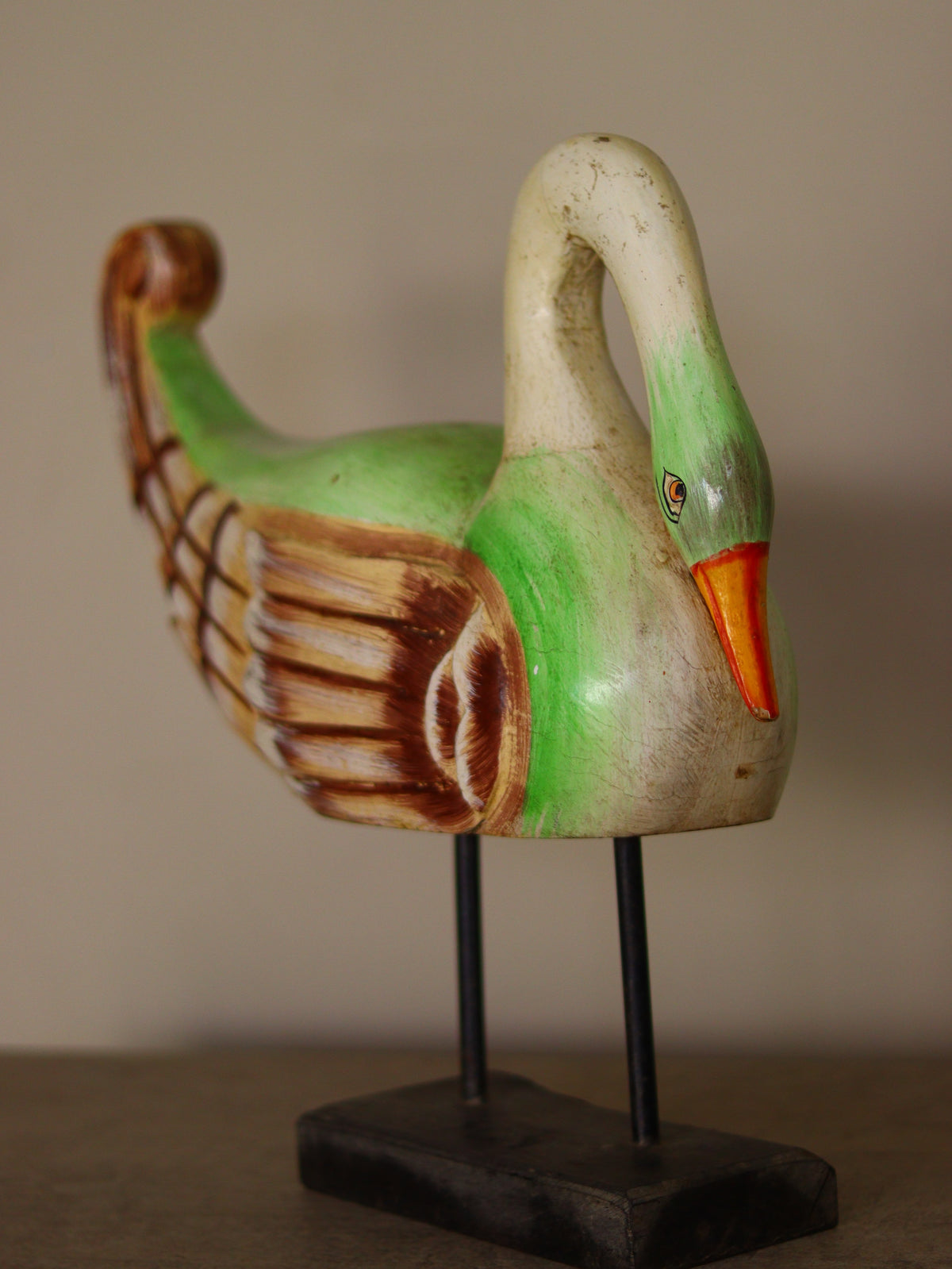 Vintage Wooden Swan Sculpture