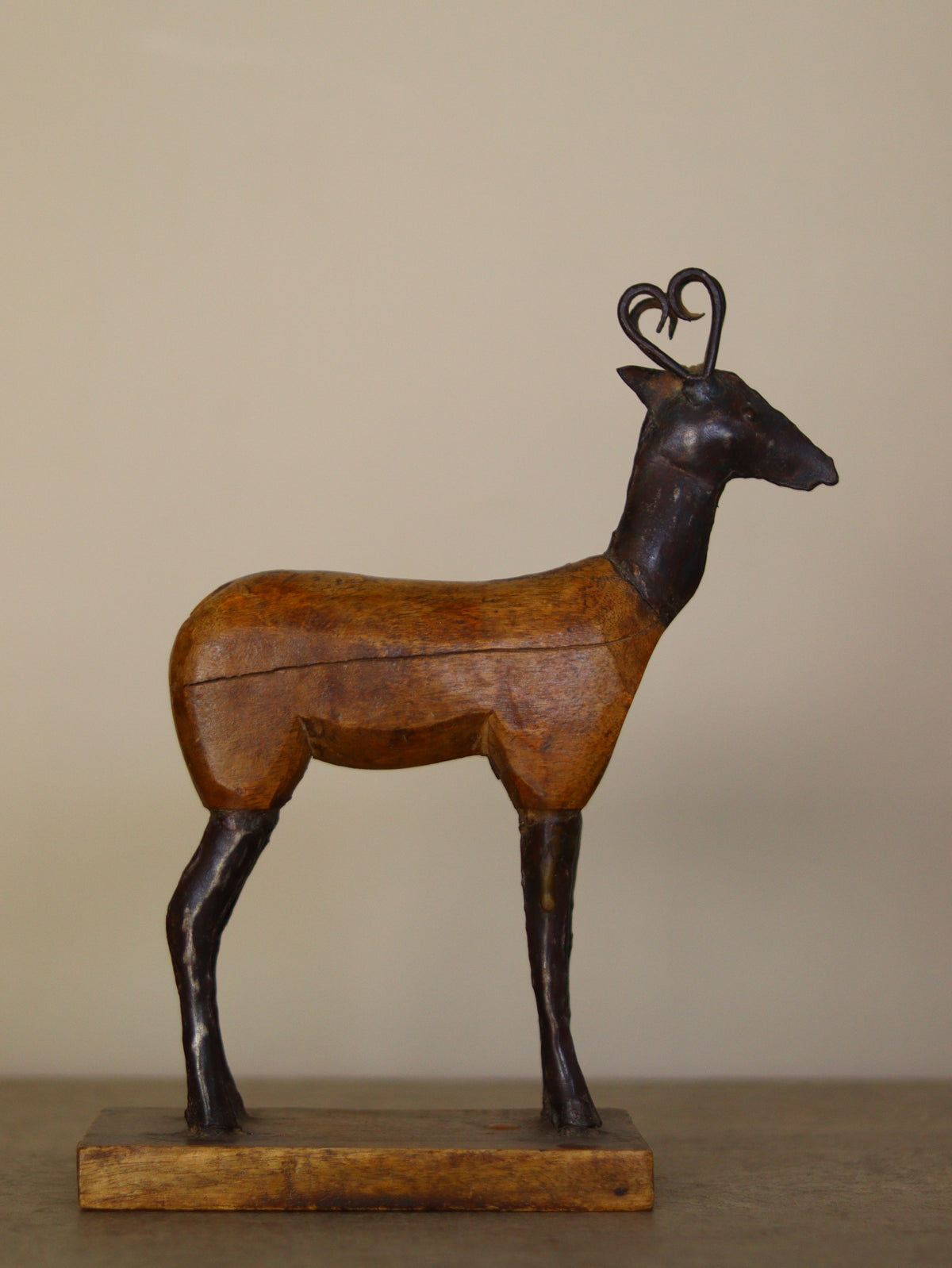 Vintage Wooden Deer Sculpture