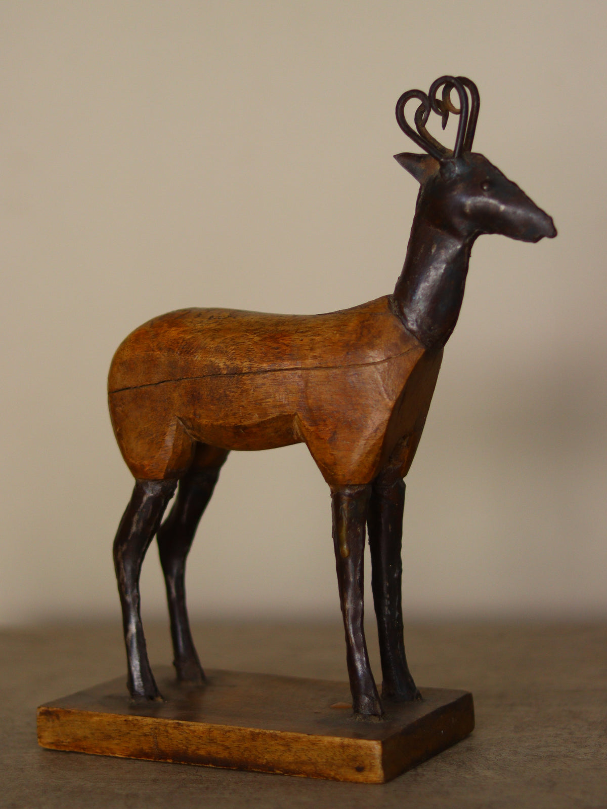 Vintage Wooden Deer Sculpture