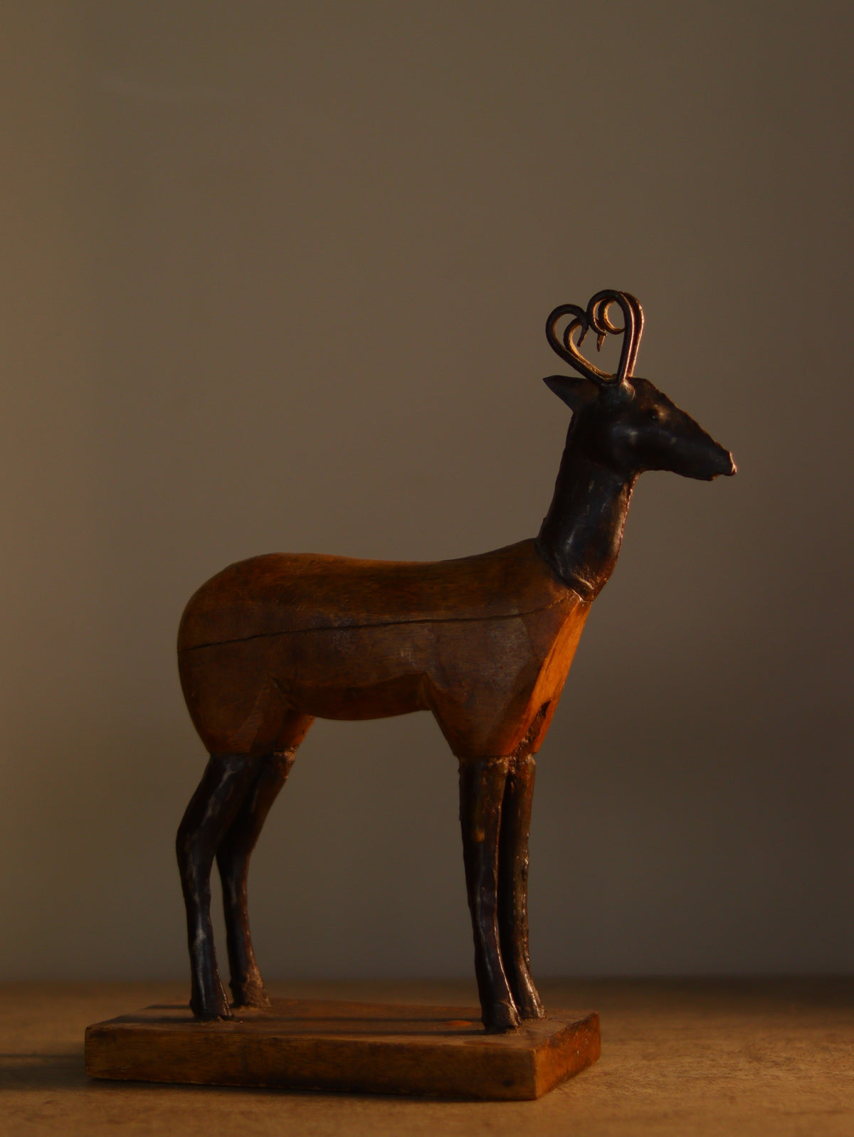Vintage Wooden Deer Sculpture