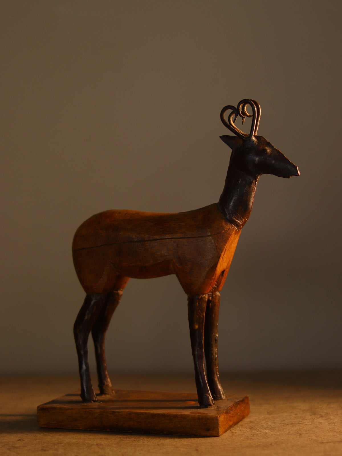 Vintage Wooden Deer Sculpture