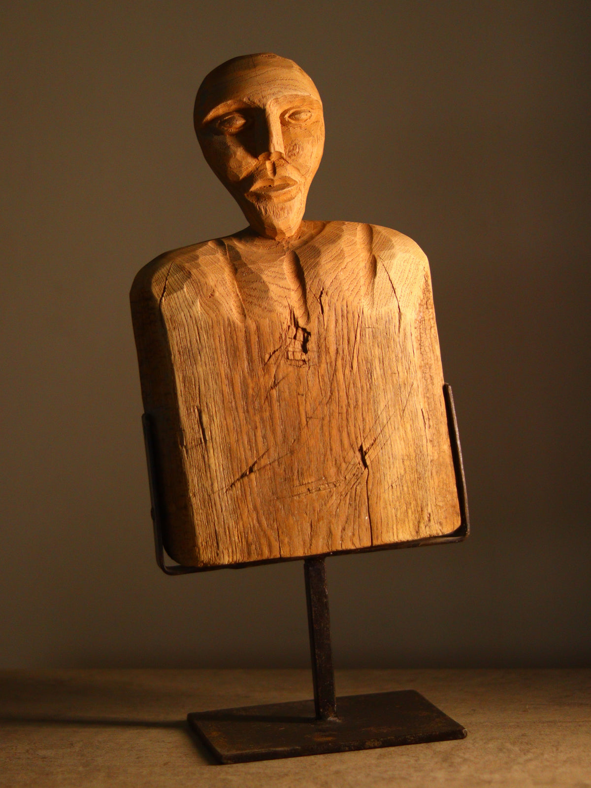 Abstract Wooden Face Sculpture