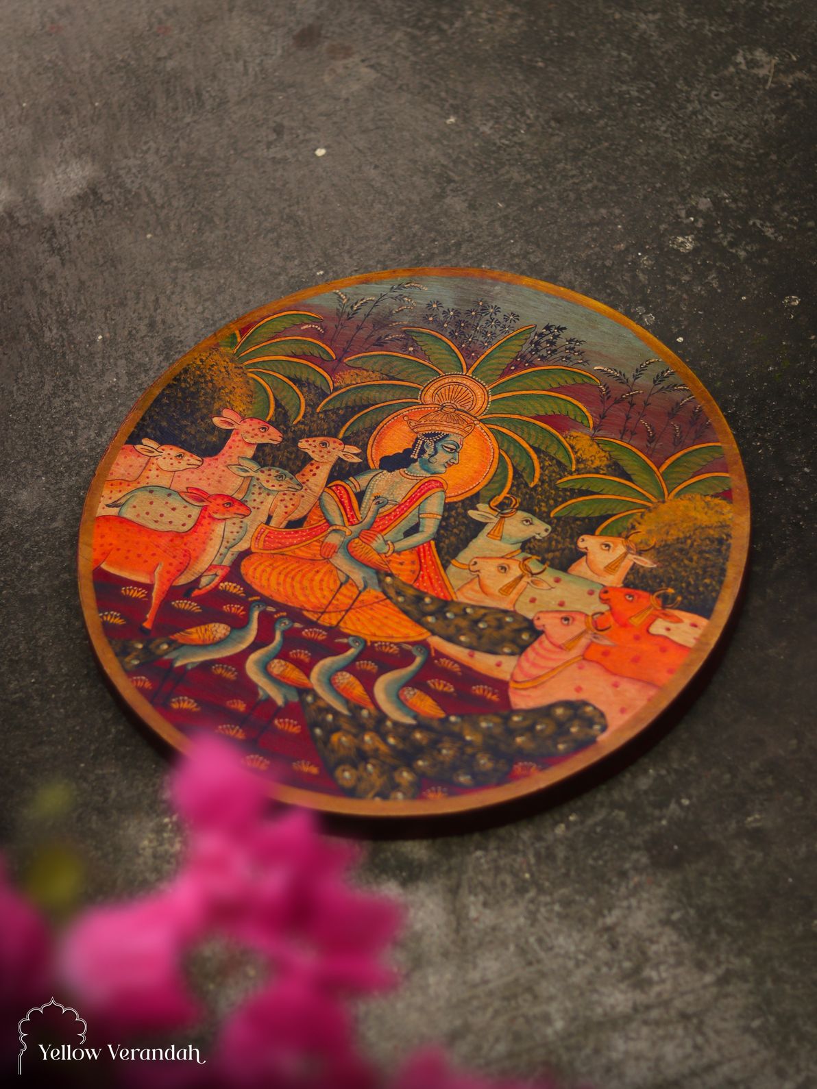 Pichwai Krishna Wall Plate - 16"