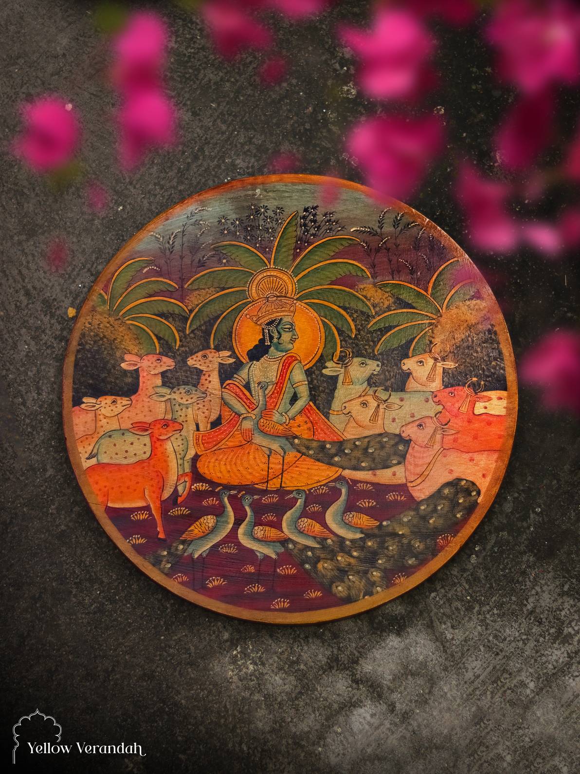 Pichwai Krishna Wall Plate - 16"
