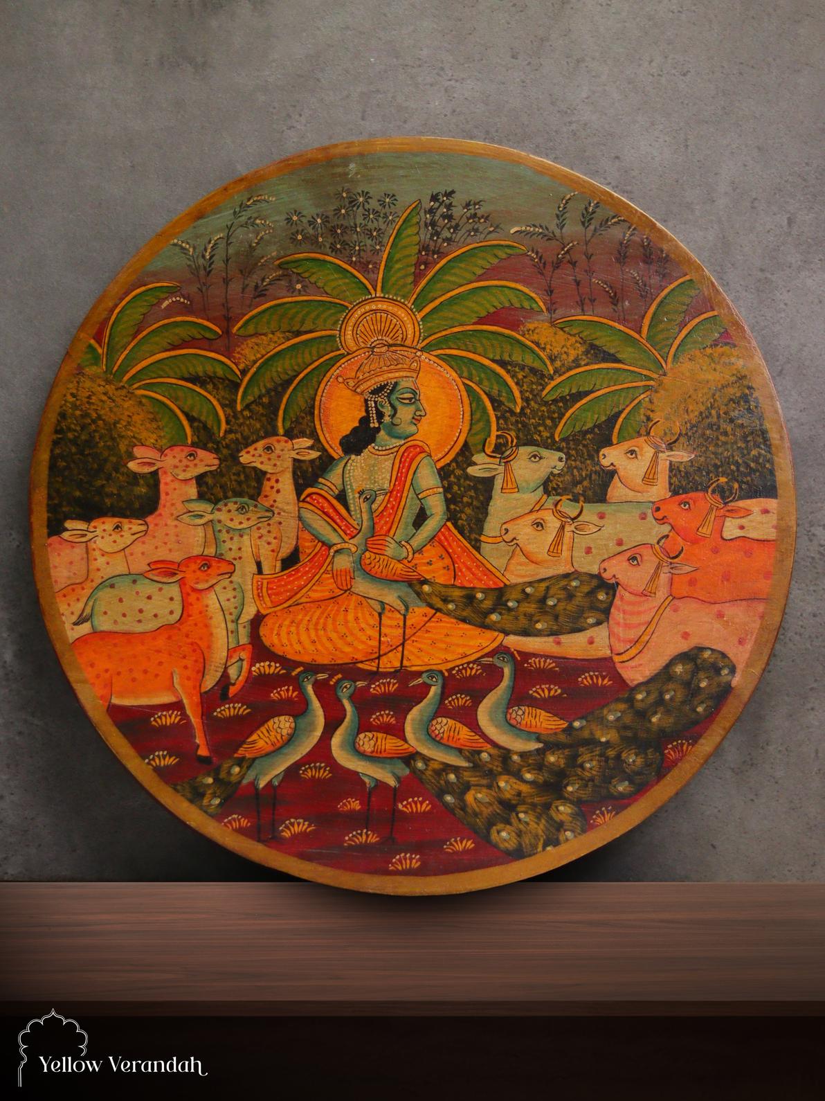 Pichwai Krishna Wall Plate - 16"