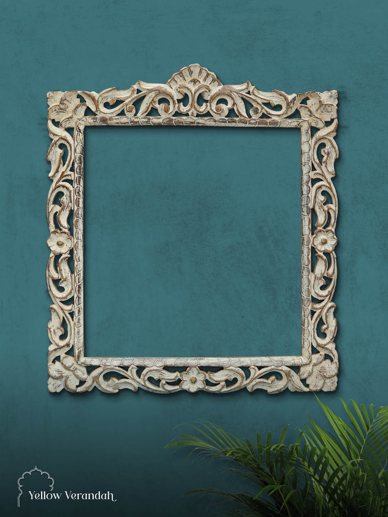 Indian Traditional Wood Carving Mirror